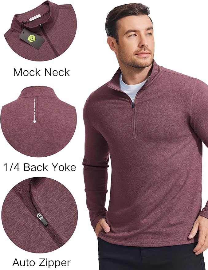 PINSPARK Men's Quarter Zip Up Pullover Mock Neck Sweatshirts Long Sleeve Golf shirts Performance Athletic Casual Workout