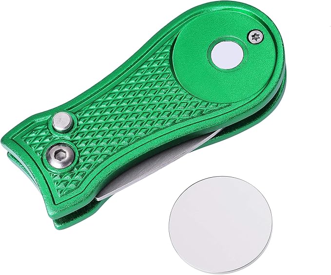 Mile High Life Microfiber Waffle Pattern Golf Towel | Club Groove Cleaner Brush | Foldable Divot Tool with Magnetic Ball Marker (Green Towel/Brush/Bone Divot)