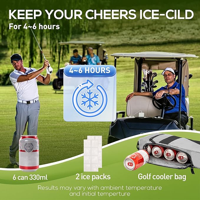 Golf Cooler Bag Beer Sleeve - Golf Accessories for Men with 2 Ice Packs Cooler Sleeve Leakproof Sling for 6 Cans Insulated Beverages Storage Case Fits in Most Golf Bags Styles