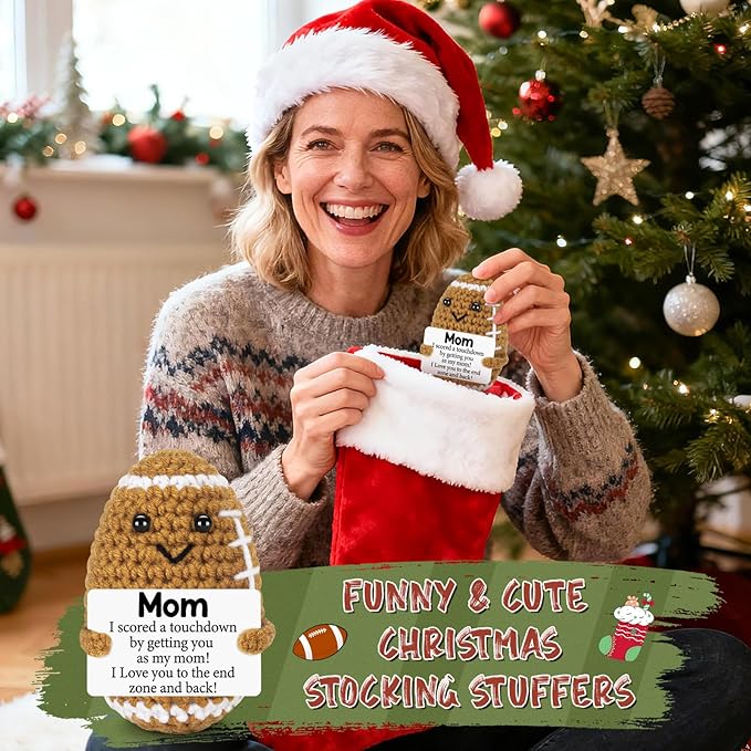 Mini Funny Gifts for Mom from Daughter Son, Mothers Day Birthday Gift for Mom, Cute Emotional Small Present Crochet Football Doll or Mommy Mother in Law Bonus Step Mothers