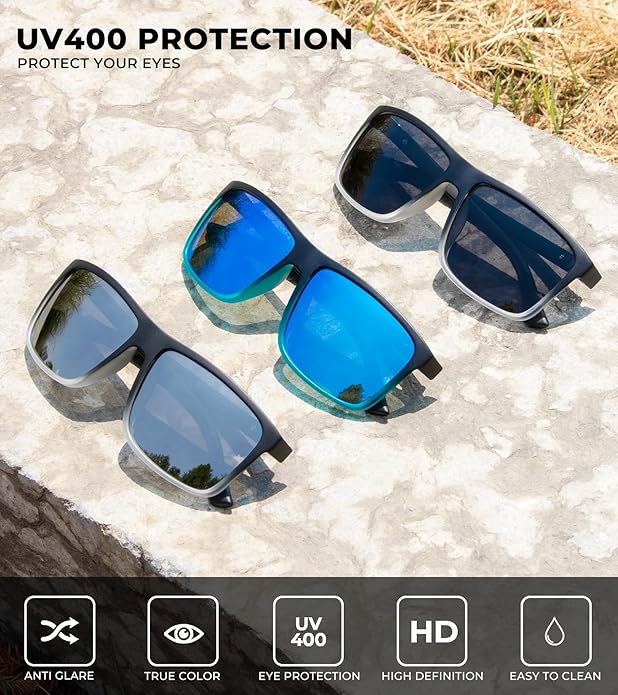 KALIYADI Polarized Sunglasses for Men and Women, Mens Sun Glasses with UV Protection for Driving Fishing Golf (3 Packs)