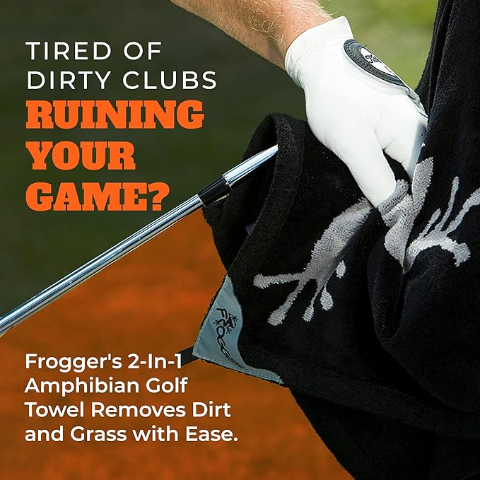 Frogger Amphibian 2-in-1 Golf Towel with Wet and Dry Technology, Navy Seals, Premium Golf Bag Accessory with Carabiner Clip, Ultra Absorbent, for Golf Dads