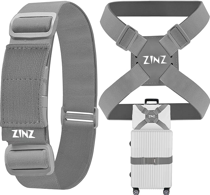 2-Pack High Elastic Luggage Strap Adjustable Travel Bag Belt Bungees for More Applications (Gray-Set)
