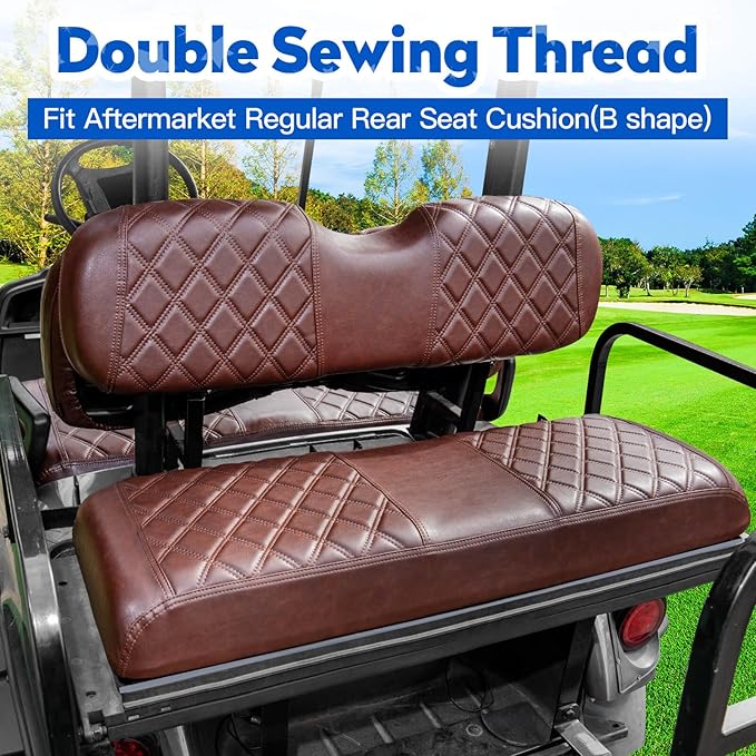 NOKINS 4PCS Golf Cart Seat Covers Kit, Front and Rear Seat Covers Fits Club Car Precedent Standard Seat Cushion, Club Car Vinyl Seat Covers Accessories, No Staples (Brown Brown 8438)