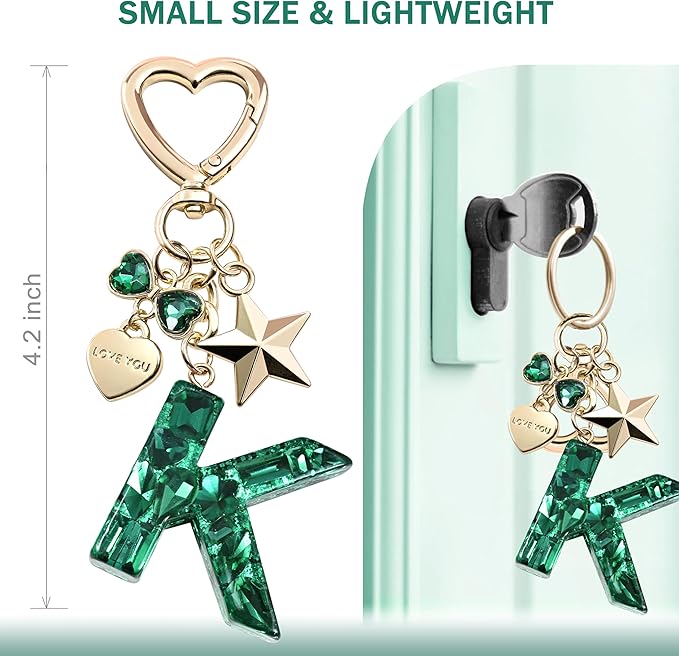 Cute Bling Keychain initial Letter Butterfly Star Pink Purple Gift for Women Girls Bag Cup Charms Accessories