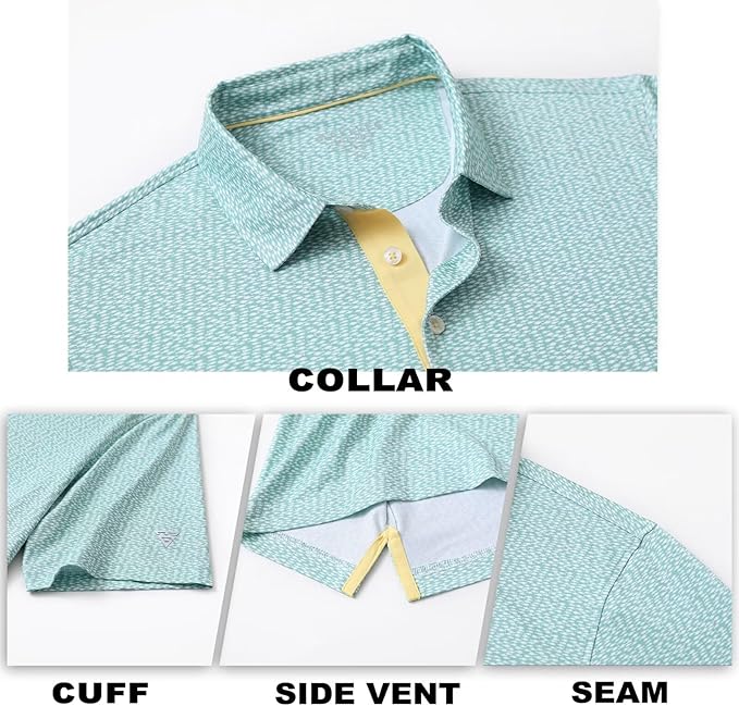 M MAELREG Mens Golf Shirt Short Sleeve Dry Fit Print Moisture Wicking Performance Patterns Collared Polo Shirt