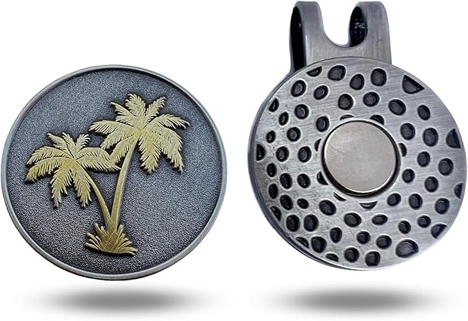 Full Metal Markers Palm Tree Unique Magnetic Metal Golf Ball Marker Accessory with Hat Clip for Men and Women
