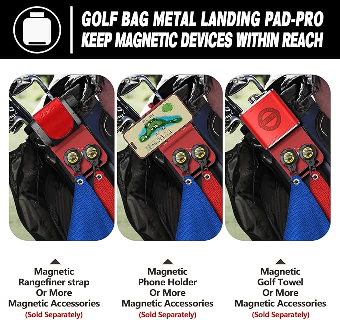 Golf Bag Metal Landing Pads for Magnetic Golf Towel,Golf Rangefinder,Golf Flask,Golf Speaker- Quick Access to Magnetic Golf Equipment and Accessories-Golf Gift -US Patent
