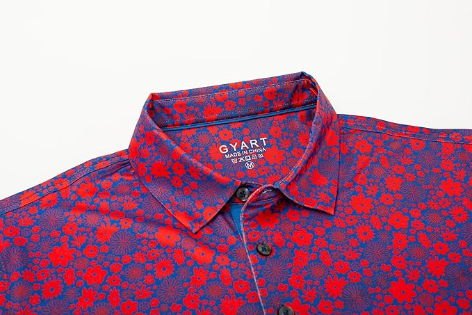 Mens Golf Shirts Quick Dry Moisture Wicking Casual Short Sleeve Performance Athletic Print Collared Stylish Men Polo Shirt