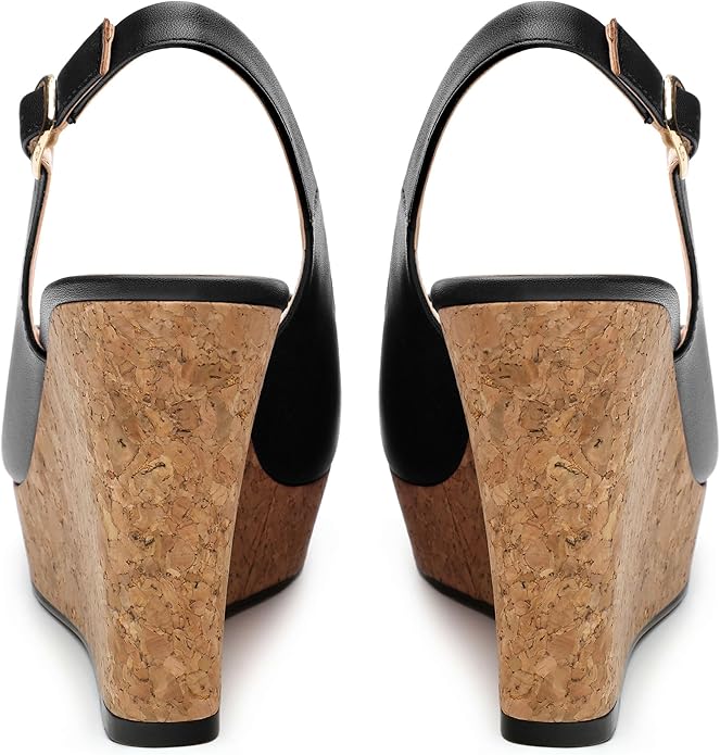 Womens Peep Toe Wedge Heels Matte Fashion Cork Slingback Pumps Platform Wedge Sandals 3.94 Inches