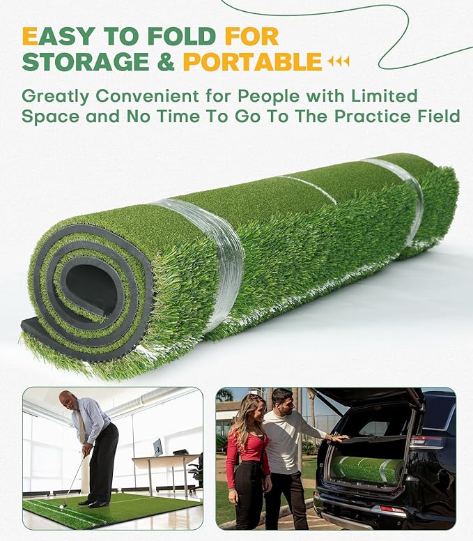 Premium Dual-Turf 5x4ft Golf Mat: Christmas Upgraded Golf Hitting Mat, Alignment & Angle of Approach Aid, Indoor/Outdoor Practice, Green,Ideal Golf Gifts