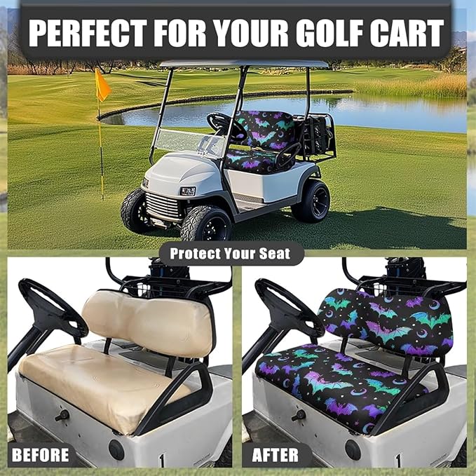 Golf Cart Seat Covers, Universal Fit & Nonskid Bottom Fits for Club Car 2 Person Seats Golf Carts