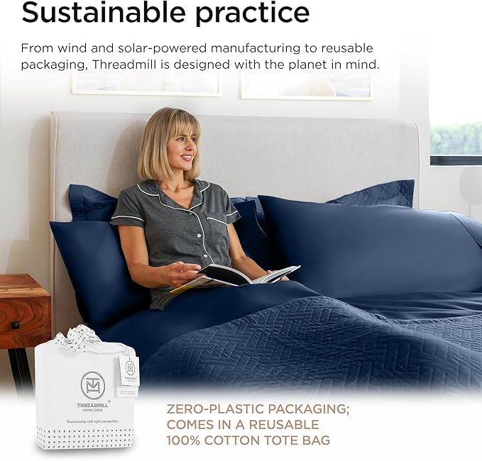 Threadmill Luxury 800 Thread Count Full Size 100% Cotton Sheets - Folkstone Blue Sateen Weave Bed-Sheets, Better Than Egyptian Cotton, 4 Pc Solid Bed Set, Fits 16" Deep Pocket