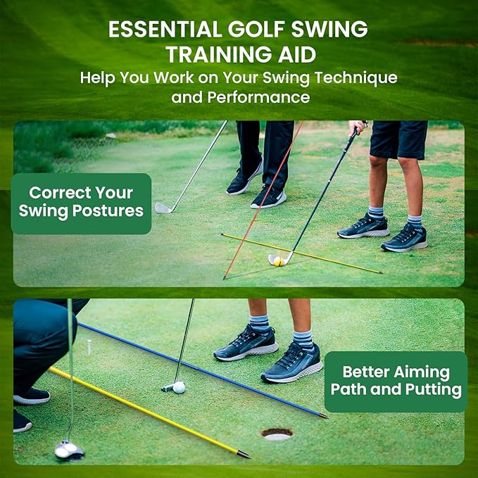 FINGER TEN Golf Alignment Sticks Rods Swing Trainer Tools 48 Inch 2 Or 3 Pack, Fits in Golf Bag Tour Stickers Practice Training Aid