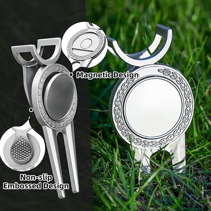 Mile High Life Golf Divot Repair Tool with Magnetic Golf Ball Marker, Golf Club Holder, Golf Gift for Golfer