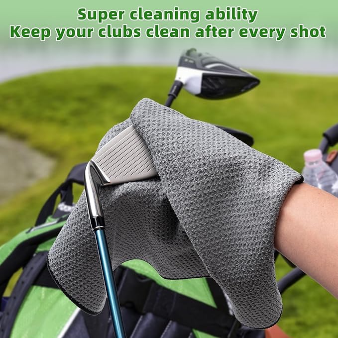 3 Pack Golf Towels(16" X 16") with Carabiner Clip,Microfiber Fabric Waffle Pattern Towels for Golf Bags,Tri-Fold Portable Towels for Men Women,Red/Black/Gray