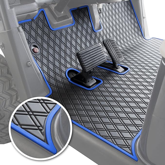 Xtreme Mats EZGO RXV Golf Cart Mat, Full Coverage Golf Cart Floor Liner Mat - Only Fits EZGO RXV (2008-2022) & 2Five (2009+) - Black with Blue Trim