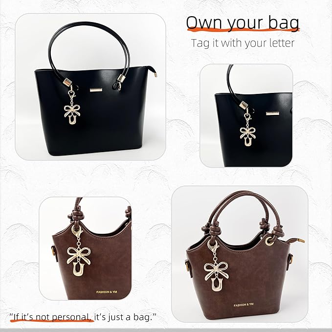 Gold Bubble Heart, Cherry, Bow & More Designs Letter Initial Keychain Bag Charms – Cute Purse Charms for Handbags