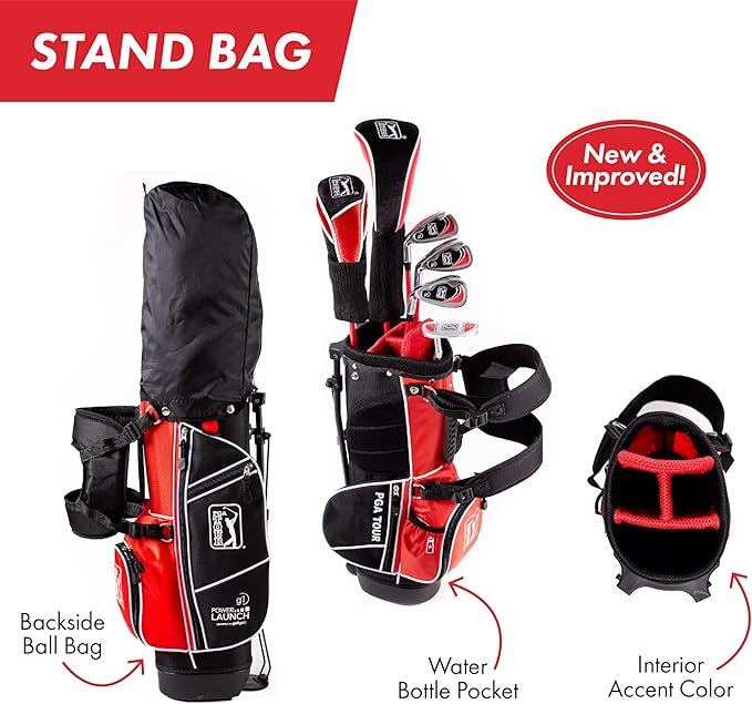 PGA Tour Youth Golf Club Set – Ages 3-5 (3’6”-4’1”) and 5-8 (4’1” - 4'8") Right and Left Handed Beginner Junior Golf Clubs with Lightweight Golf Bag, Mallet Putter, Driver by Golfgen