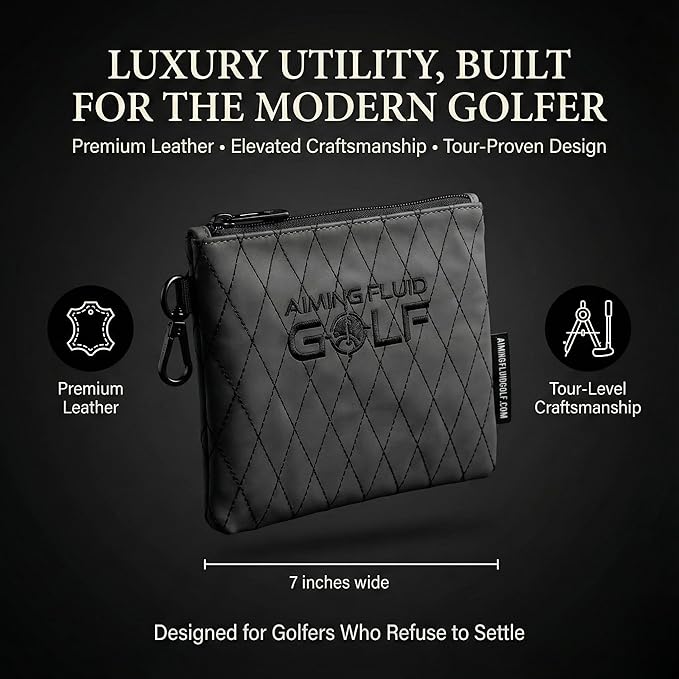 Premium Leather Golf/Travel Valuables Pouch – Luxury Zippered Utility Bag I Diamond Stitching I 360° Swivel Clip I Soft Interior for Golf Accessories & Travel Essentials (Grey)