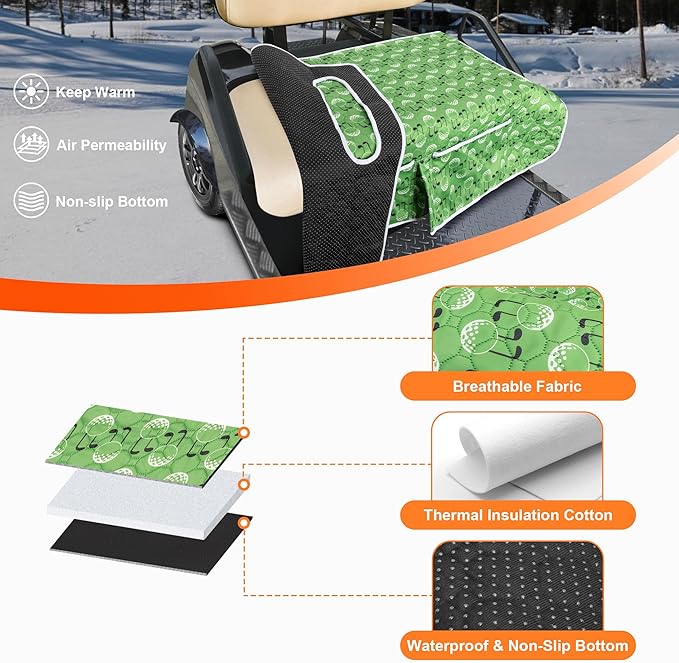 Golf Cart Seat Covers, Universal Golf Cart Seat Towel Blanket with 4 Front Pockets & Nonskid Bottom Fits for EZGO, Yamaha, Club Car and More 2 Person Seats Golf Carts