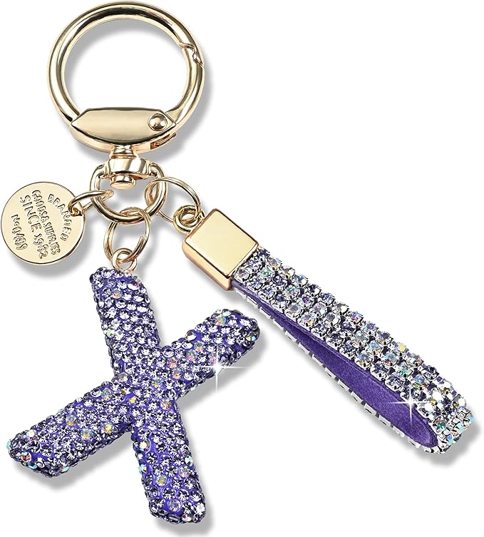 Pink Blue White Initial Letter Keychain Gift for Women Girls Bling Sparkly Cute Backpack Car Key Accessories Lanyard