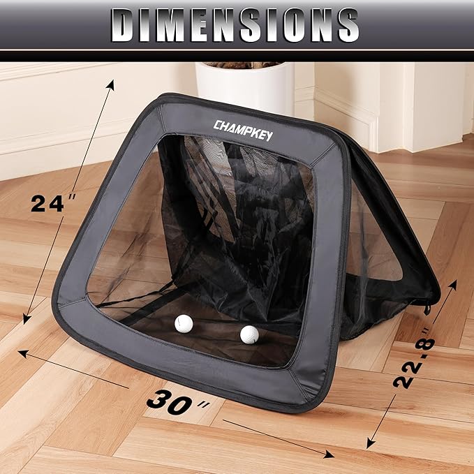CHAMPKEY Double -Sided Golf Chipping Net with Mat and 12 Foam Balls - Professional Golf Practice Net Ideal for Indoor and Outdoor Training