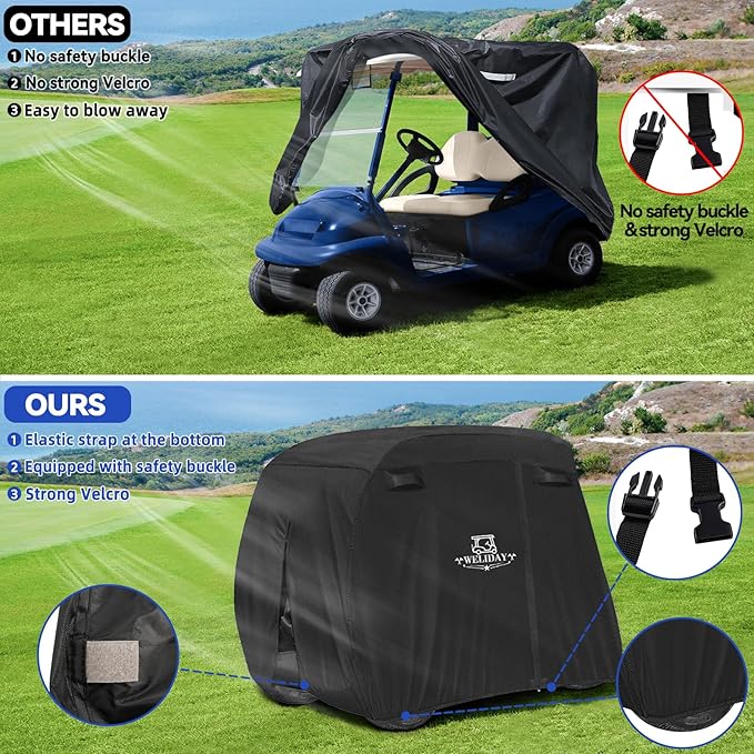 Golf Cart Cover Compatible with Yamaha EZGO Club Car, 2/4/4+2 Passengers Golf Cart Cover with Three Zipper Doors, Water Resistant Polyester Fabric for All-Weather Protection