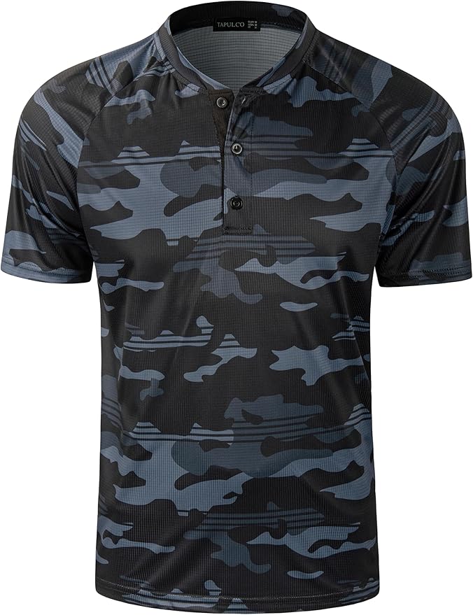 TAPULCO Mens Collarless Golf Shirts Short Sleeve Dry Fit Stretch Casual Breathable Lightweight Tshirts