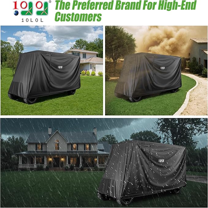 10L0L 4/4+2 Passenger Golf Cart Cover Fits for Yamaha EZGO Club Car,Waterproof 420D Oxford Fabric,Windproof Golf Cart Covers with 3 Zippers
