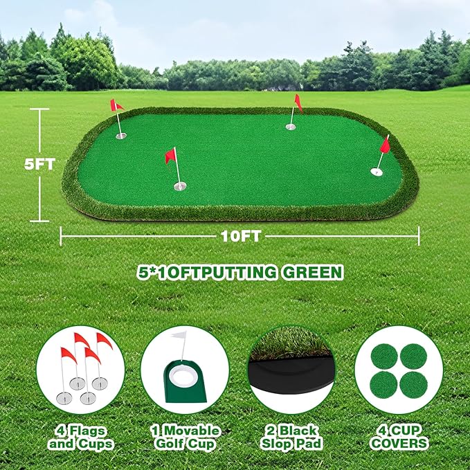 Wekin Golf Putting Green Training Mat,5x10ft Heavy Duty Artificial Turf Putting Green Mat for Indoor and Outdoor Party Game and Leisure Time