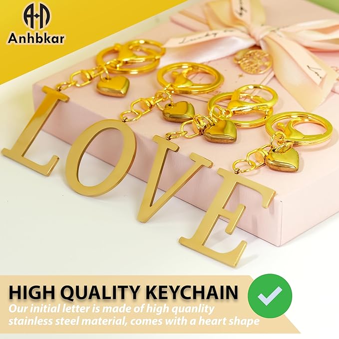 Metal Heart Alphabet Keychain for Women, Girls - Cute Initial Letter Accessories for Purse, Bag Charms and Backpack