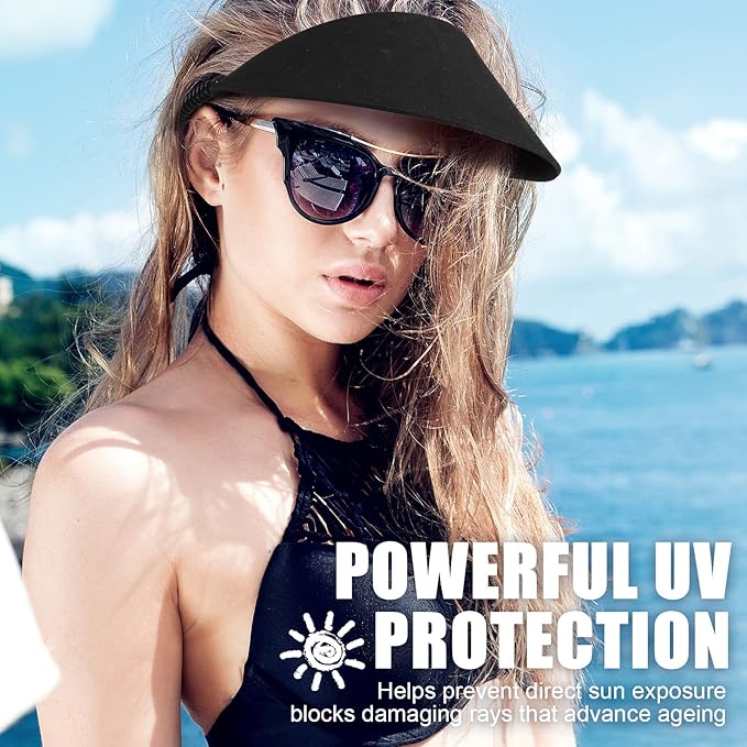 Vabean 3 Pcs Sun Visors for Women Solid String Sun Hat Fabric Foam Adjustable Soft Womens Golf Tennis Visor