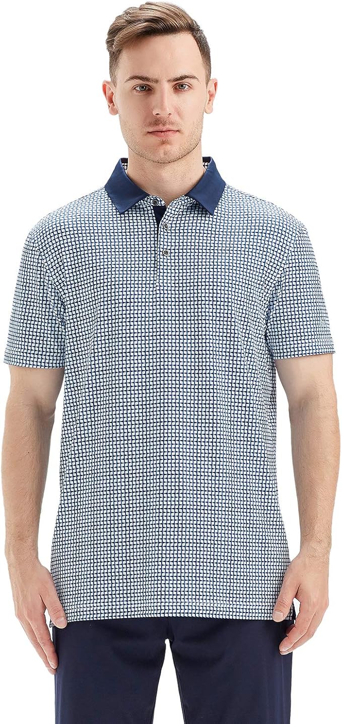 Golf Shirts for Men Dry Fit Short Sleeve Print Performance Moisture Wicking Polo Shirt