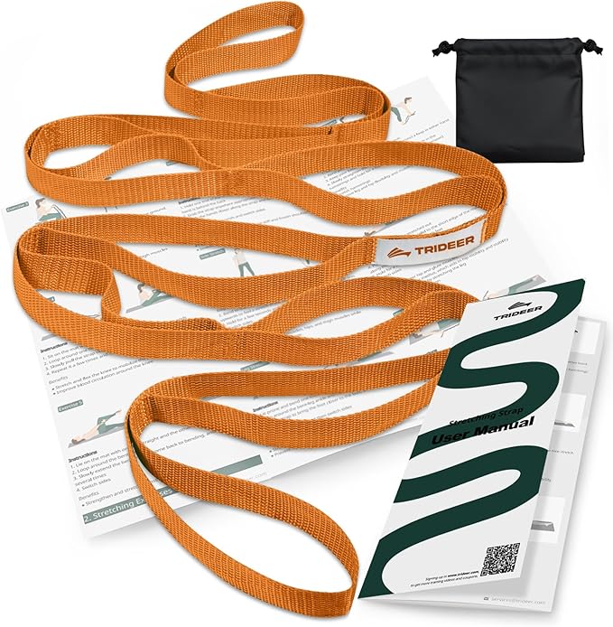 Trideer Stretching Strap Yoga Strap for Physical Therapy, 10 Loops Yoga Straps for Stretching, Non-Elastic Stretch Strap for Pilates, Exercise, Stretch Band for Women & Men