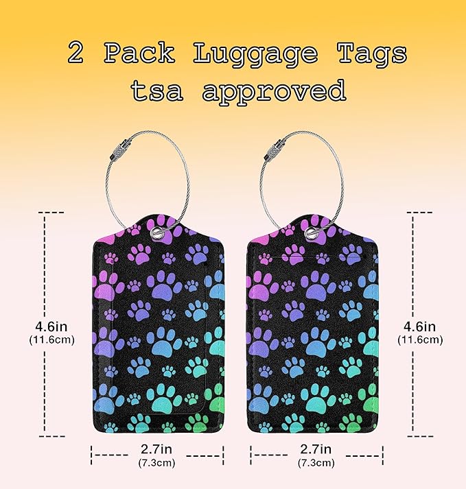 2 Pcs Luggage Tags for Suitcases Dog Paw Print PU Leather Cruise Ship Luggage Tags with Privacy Cover Label Address Card and Durable Metal Ring Suitable for Men Women Handbags Backpacks