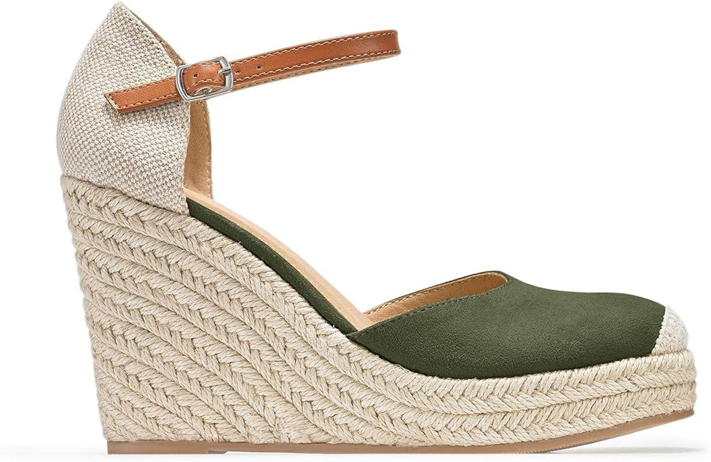 FISACE Womens Summer Espadrille Heel Platform Wedge Sandals Ankle Buckle Strap Closed Toe Shoes