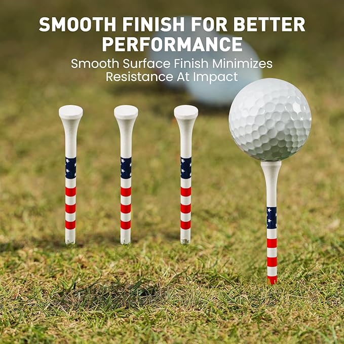 FINGER TEN Golf Tees Wood 3 1/4 2 3/4 Inch Value 50/120 Count, Durable Tees with Bright Colored Stripes for Consistent Height, 70mm 83mm Long Tees Ideal for Golfers