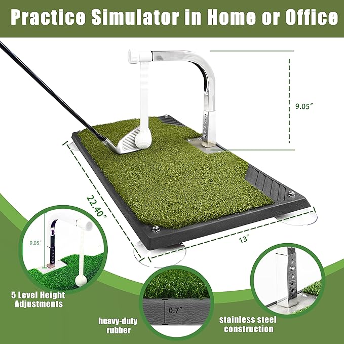 Golf Swing Trainer - Golf Training Equipment with 5 Height Adjustments - Iron and Club Practice Simulator in Home & Indoor - Portable Golf Swing Practice Mat, True Impact