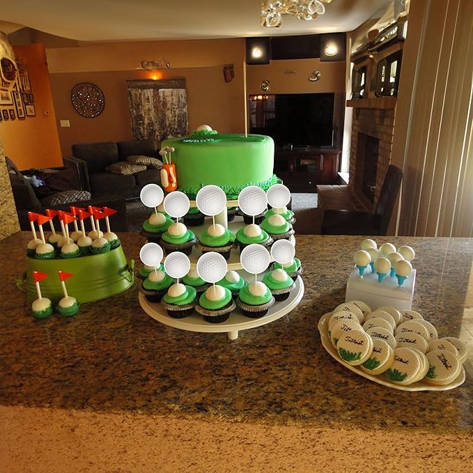 36Pcs Golf Cupcake Toppers Sports Golf Ball Cupcake Picks for Baby Shower Outdoor Sports Players Theme Birthday Party Cake Decorations Supplies