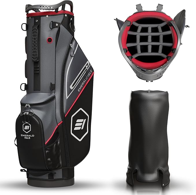 Emerald Isle 14 Way Full Length Divider Golf Bag Stand, Heavy Duty Carry Bag with Rain Hood, Multiple Pockets, Padded Handle and Strap, Lightweight Golf Bag for Men and Women