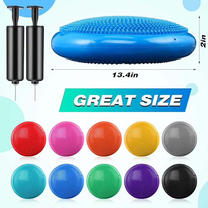 Leitee 10 Pcs Inflated Wobble Cushion Wiggle Seat Balance Disc with Needle Pump Adult Sensory Balance Cushion for Exercise Fitness Yoga Strengthen Core Stability Physical Therapy