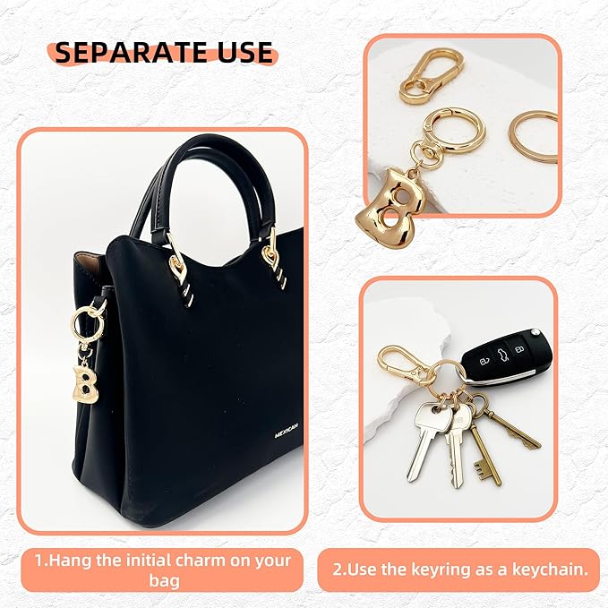 Gold Bubble Heart, Cherry, Bow & More Designs Letter Initial Keychain Bag Charms – Cute Purse Charms for Handbags