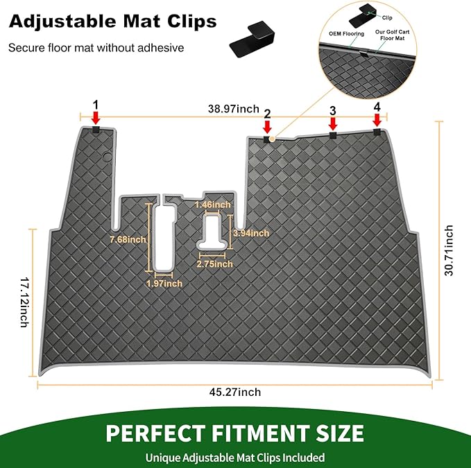 Golf Cart Floor Liner Mat 8mm Thick Rubber Full Coverage Fit for 2017-2025 Yamaha Drive2, QuieTech, Adventurer, UMAX Rally 4x4 Non-Slip Mats Replacement - Grey Trim