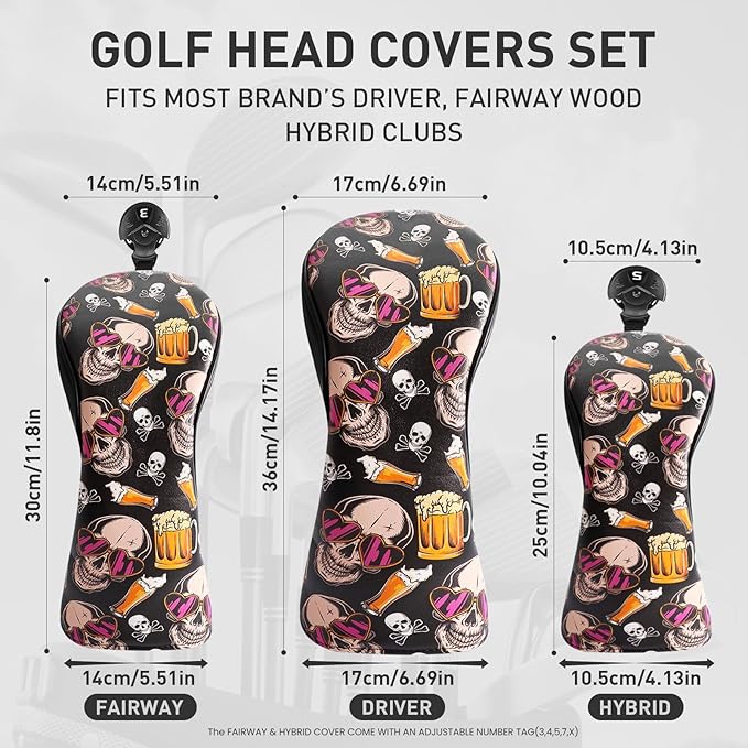 FINGER TEN Golf Club Head Covers for Woods Driver Fairway Hybrid with Interchangeable Number Tag 1 3 5 Premium Leather Headcovers for Women Men