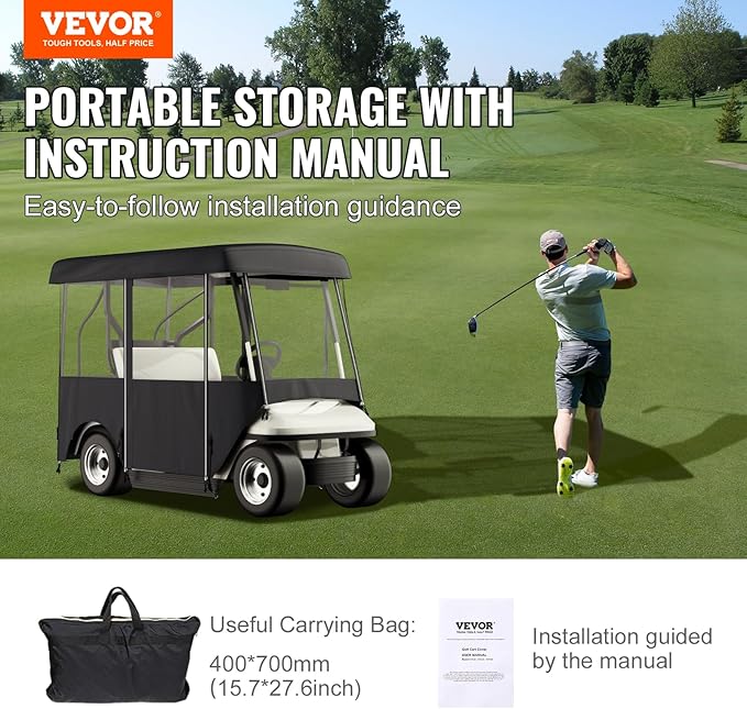 Happybuy Golf Cart Enclosure, 4-Person Golf Cart Cover, 4-Sided Fairway Deluxe, 300D Waterproof Driving Enclosure with Transparent Windows, Fit for EZGO, Club Car, Yamaha Cart