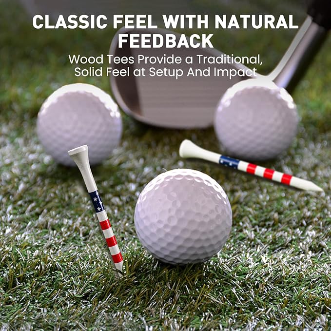 FINGER TEN Golf Tees Wood 3 1/4 2 3/4 Inch Value 50/120 Count, Durable Tees with Bright Colored Stripes for Consistent Height, 70mm 83mm Long Tees Ideal for Golfers
