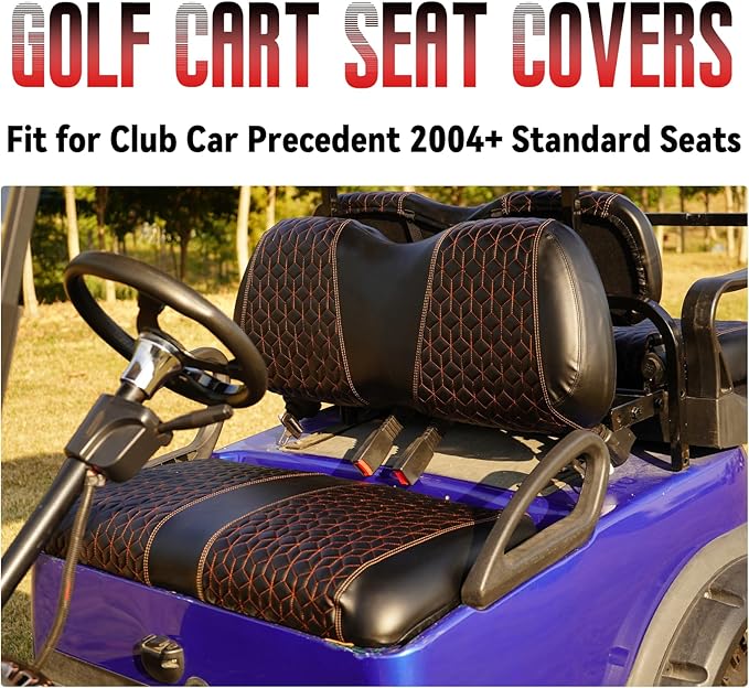 Golf Cart Seat Covers Front for Club Car Precedent 2004+ Standard Seat Cushion, EZGO Vinyl Leather Seat Cover Set Replacement Accessories, No Staples, Black(4 PCS)