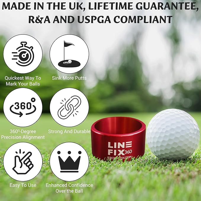 LineFix360 (RED) Golf Ball Alignment Marker – Precision 360° Line Tool for Enhanced Putting Accuracy
