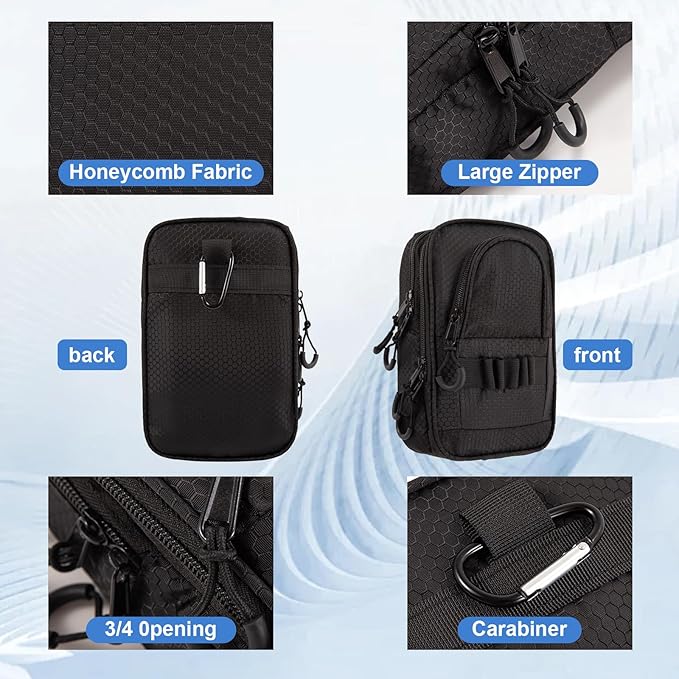 Golf Ball Bag Valuables Pouch,Golf Tee Bag Pouch Accessories with Detachable Carabiner Large Capacity Multiple Compartments can Store 12-15 Balls,Tees,Gloves,Mobile Phone and Keys,Black